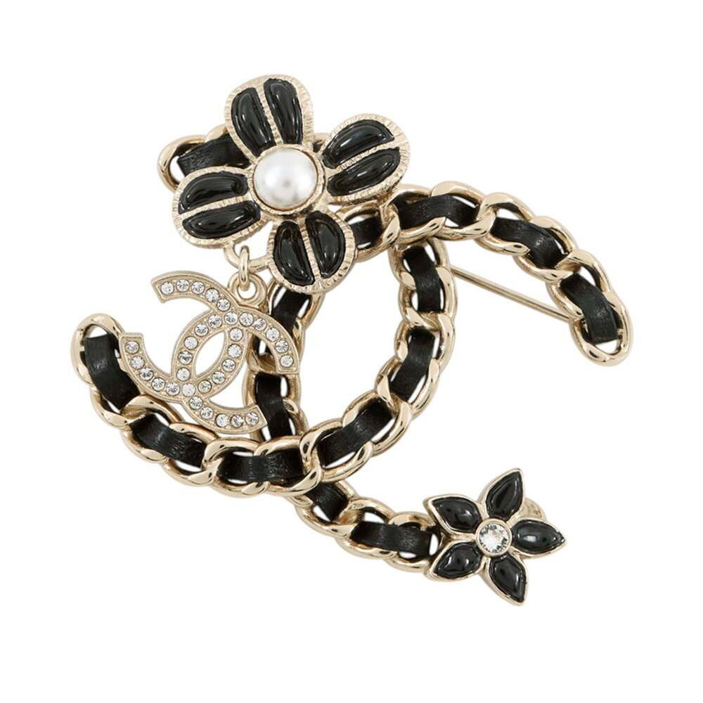 Chanel Brooch, Coco Mark, Flower Rhinestone, Faux Pearl, A22 K AB9679, Black,...